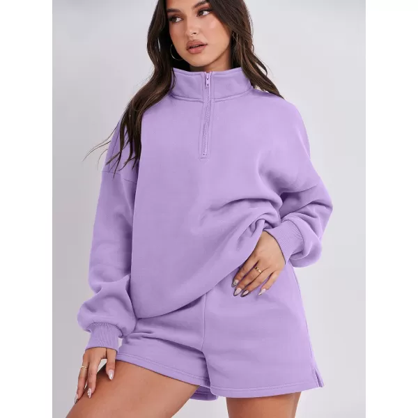 imageANRABESS Womens Two Piece Outfits Sweat Lounge Short Set Long Sleeve Gym Sweatsuit Tracksuit 2024 Spring Fashion Clothes11purple