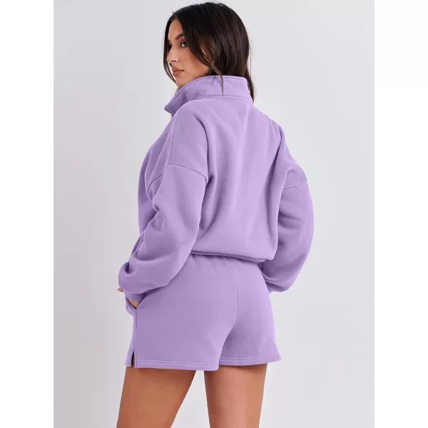 imageANRABESS Womens Two Piece Outfits Sweat Lounge Short Set Long Sleeve Gym Sweatsuit Tracksuit 2024 Spring Fashion Clothes11purple