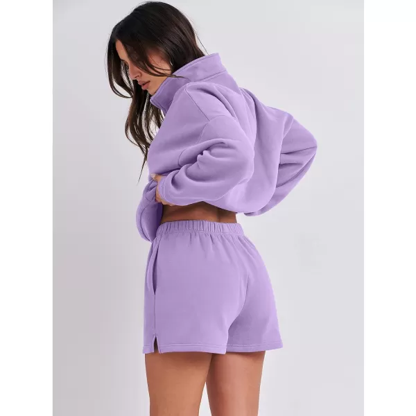 imageANRABESS Womens Two Piece Outfits Sweat Lounge Short Set Long Sleeve Gym Sweatsuit Tracksuit 2024 Spring Fashion Clothes11purple