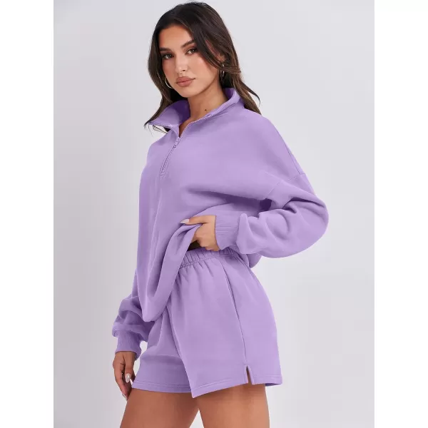 imageANRABESS Womens Two Piece Outfits Sweat Lounge Short Set Long Sleeve Gym Sweatsuit Tracksuit 2024 Spring Fashion Clothes11purple