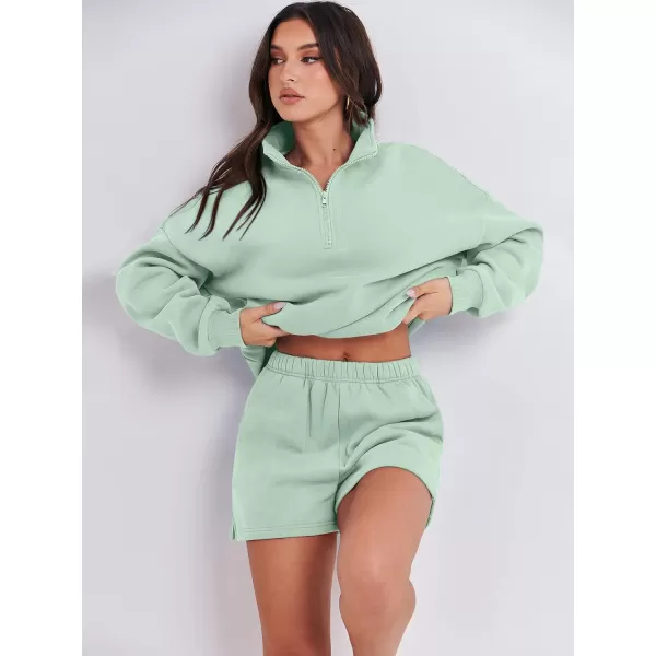 imageANRABESS Womens Two Piece Outfits Sweat Lounge Short Set Long Sleeve Gym Sweatsuit Tracksuit 2024 Spring Fashion Clothes12mint