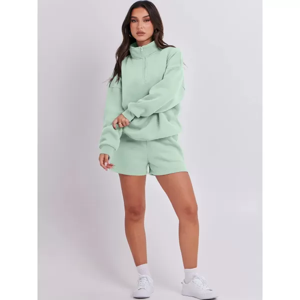 imageANRABESS Womens Two Piece Outfits Sweat Lounge Short Set Long Sleeve Gym Sweatsuit Tracksuit 2024 Spring Fashion Clothes12mint