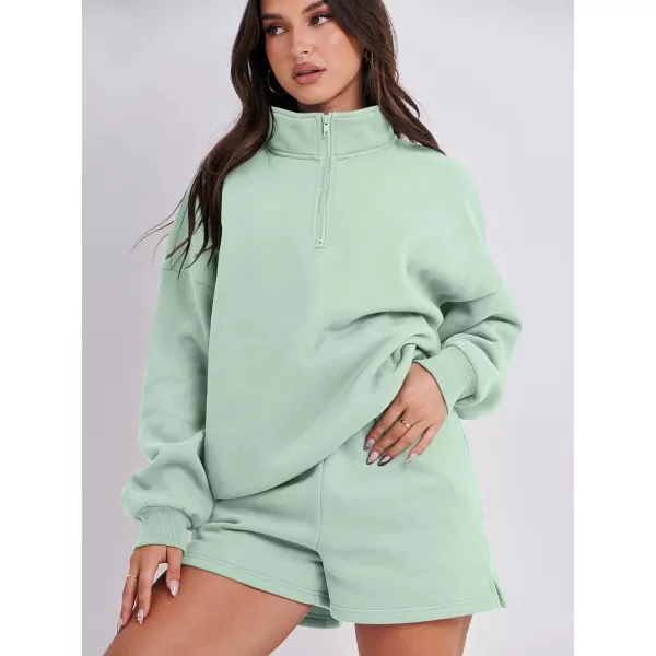 imageANRABESS Womens Two Piece Outfits Sweat Lounge Short Set Long Sleeve Gym Sweatsuit Tracksuit 2024 Spring Fashion Clothes12mint