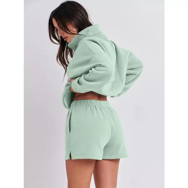 imageANRABESS Womens Two Piece Outfits Sweat Lounge Short Set Long Sleeve Gym Sweatsuit Tracksuit 2024 Spring Fashion Clothes12mint