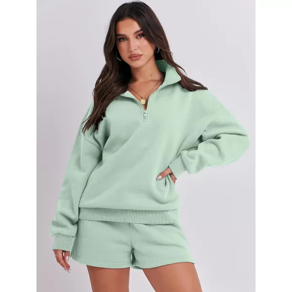 imageANRABESS Womens Two Piece Outfits Sweat Lounge Short Set Long Sleeve Gym Sweatsuit Tracksuit 2024 Spring Fashion Clothes12mint