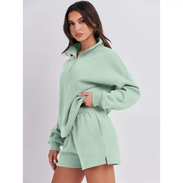 imageANRABESS Womens Two Piece Outfits Sweat Lounge Short Set Long Sleeve Gym Sweatsuit Tracksuit 2024 Spring Fashion Clothes12mint
