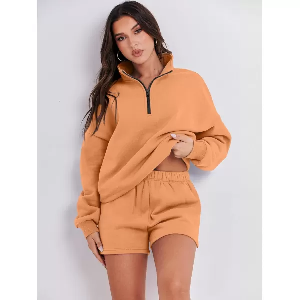 imageANRABESS Womens Two Piece Outfits Sweat Lounge Short Set Long Sleeve Gym Sweatsuit Tracksuit 2024 Spring Fashion Clothes13orange