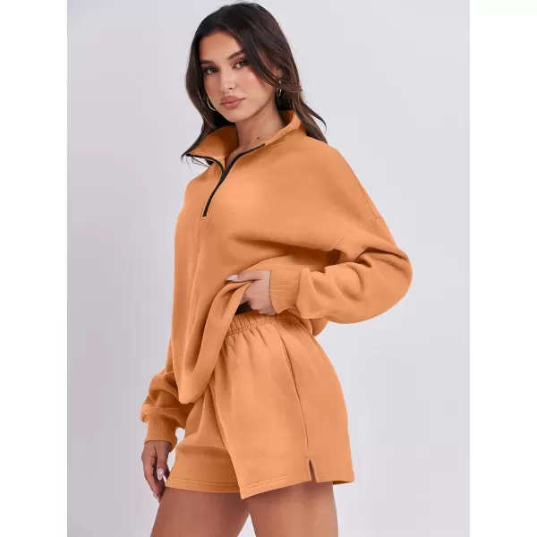 imageANRABESS Womens Two Piece Outfits Sweat Lounge Short Set Long Sleeve Gym Sweatsuit Tracksuit 2024 Spring Fashion Clothes13orange