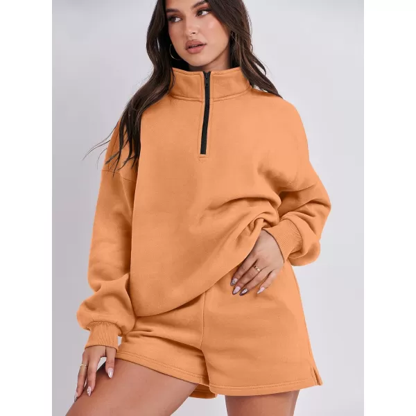 imageANRABESS Womens Two Piece Outfits Sweat Lounge Short Set Long Sleeve Gym Sweatsuit Tracksuit 2024 Spring Fashion Clothes13orange