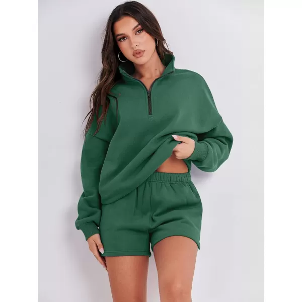imageANRABESS Womens Two Piece Outfits Sweat Lounge Short Set Long Sleeve Gym Sweatsuit Tracksuit 2024 Spring Fashion Clothes14deep Green