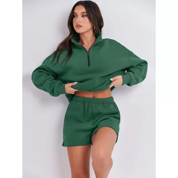 imageANRABESS Womens Two Piece Outfits Sweat Lounge Short Set Long Sleeve Gym Sweatsuit Tracksuit 2024 Spring Fashion Clothes14deep Green