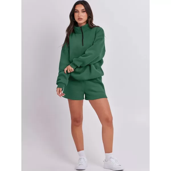 imageANRABESS Womens Two Piece Outfits Sweat Lounge Short Set Long Sleeve Gym Sweatsuit Tracksuit 2024 Spring Fashion Clothes14deep Green