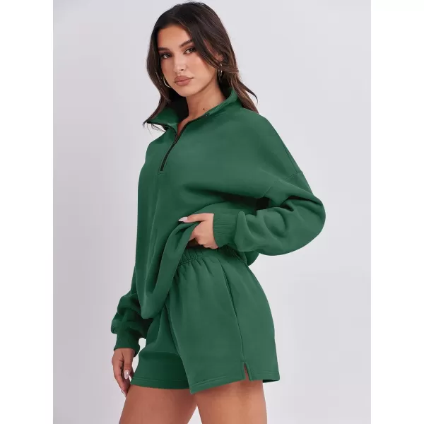 imageANRABESS Womens Two Piece Outfits Sweat Lounge Short Set Long Sleeve Gym Sweatsuit Tracksuit 2024 Spring Fashion Clothes14deep Green