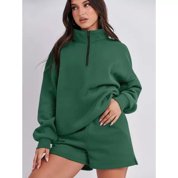 imageANRABESS Womens Two Piece Outfits Sweat Lounge Short Set Long Sleeve Gym Sweatsuit Tracksuit 2024 Spring Fashion Clothes14deep Green
