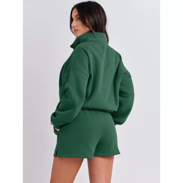 imageANRABESS Womens Two Piece Outfits Sweat Lounge Short Set Long Sleeve Gym Sweatsuit Tracksuit 2024 Spring Fashion Clothes14deep Green