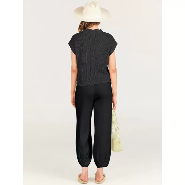 imageANRABESS Womens Two Piece Outfits Sweater Sets Knit Pullover Tops and High Waisted Pants Tracksuit Lounge SetsBlack