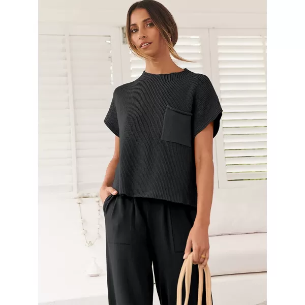 imageANRABESS Womens Two Piece Outfits Sweater Sets Knit Pullover Tops and High Waisted Pants Tracksuit Lounge SetsBlack
