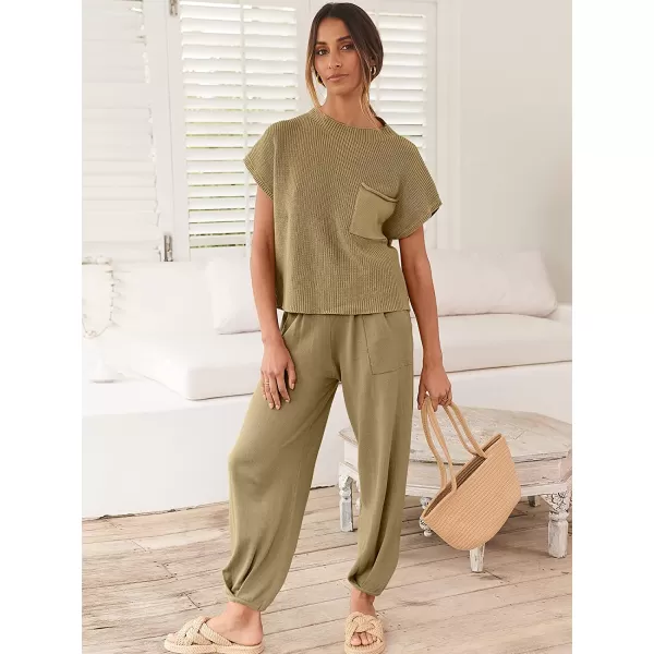 imageANRABESS Womens Two Piece Outfits Sweater Sets Knit Pullover Tops and High Waisted Pants Tracksuit Lounge SetsBrown