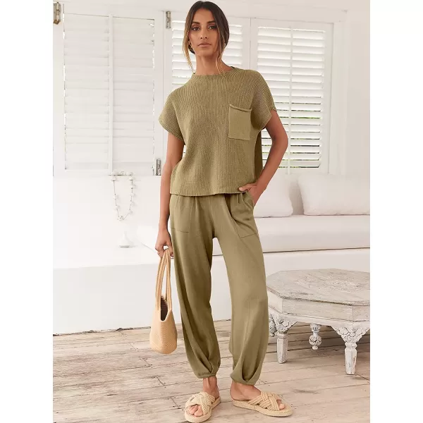imageANRABESS Womens Two Piece Outfits Sweater Sets Knit Pullover Tops and High Waisted Pants Tracksuit Lounge SetsBrown