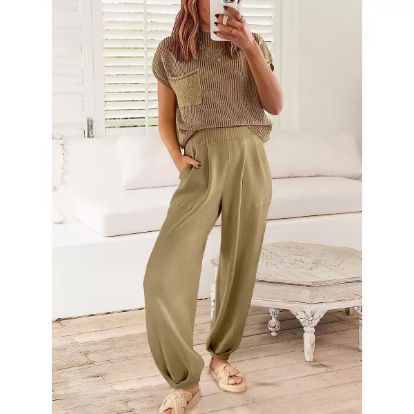 imageANRABESS Womens Two Piece Outfits Sweater Sets Knit Pullover Tops and High Waisted Pants Tracksuit Lounge SetsBrown