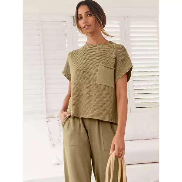 imageANRABESS Womens Two Piece Outfits Sweater Sets Knit Pullover Tops and High Waisted Pants Tracksuit Lounge SetsBrown