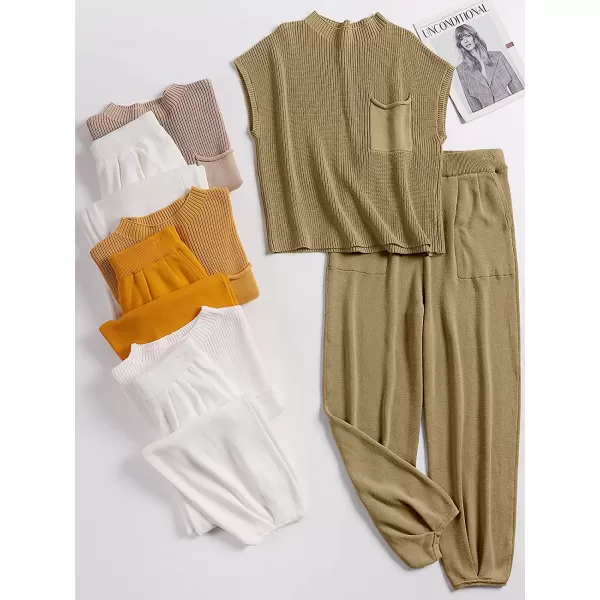 imageANRABESS Womens Two Piece Outfits Sweater Sets Knit Pullover Tops and High Waisted Pants Tracksuit Lounge SetsBrown