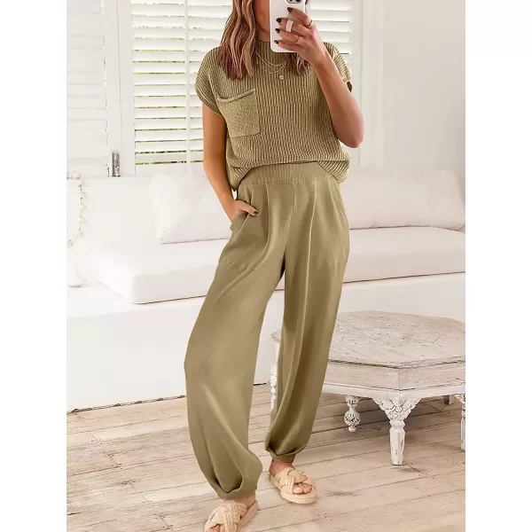 imageANRABESS Womens Two Piece Outfits Sweater Sets Knit Pullover Tops and High Waisted Pants Tracksuit Lounge SetsBrown