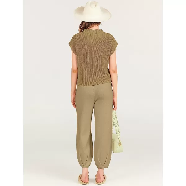 imageANRABESS Womens Two Piece Outfits Sweater Sets Knit Pullover Tops and High Waisted Pants Tracksuit Lounge SetsBrown