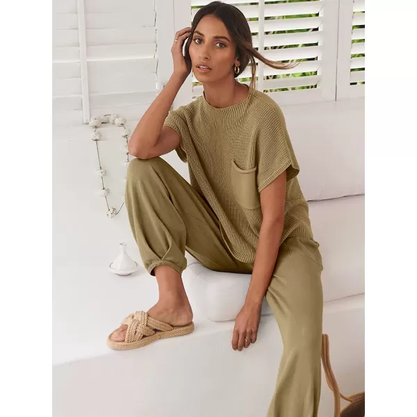 imageANRABESS Womens Two Piece Outfits Sweater Sets Knit Pullover Tops and High Waisted Pants Tracksuit Lounge SetsBrown