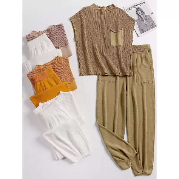imageANRABESS Womens Two Piece Outfits Sweater Sets Knit Pullover Tops and High Waisted Pants Tracksuit Lounge SetsBrown