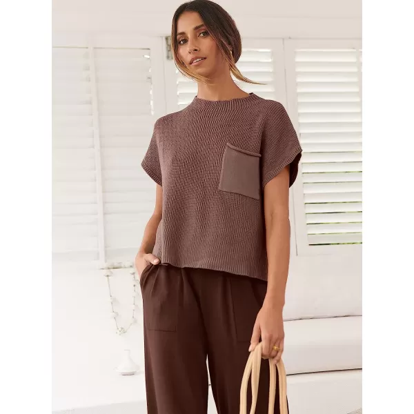 imageANRABESS Womens Two Piece Outfits Sweater Sets Knit Pullover Tops and High Waisted Pants Tracksuit Lounge SetsCoffee