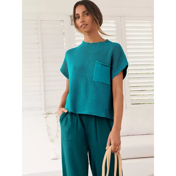 imageANRABESS Womens Two Piece Outfits Sweater Sets Knit Pullover Tops and High Waisted Pants Tracksuit Lounge SetsDeep Green