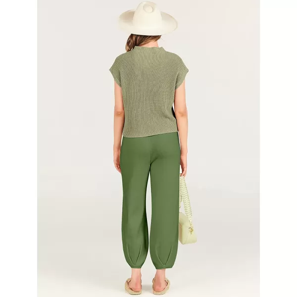 imageANRABESS Womens Two Piece Outfits Sweater Sets Knit Pullover Tops and High Waisted Pants Tracksuit Lounge SetsGrass