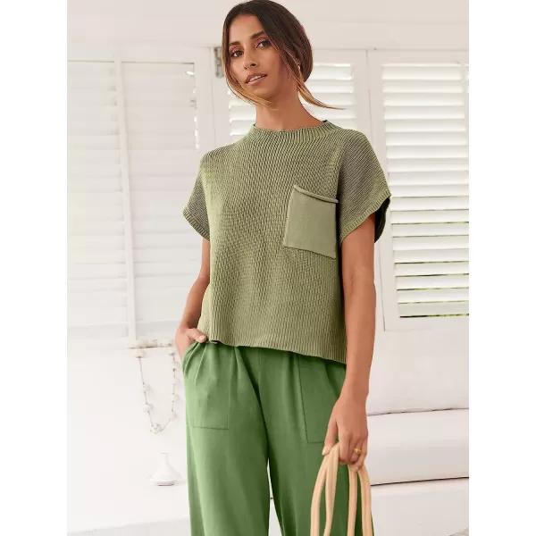 imageANRABESS Womens Two Piece Outfits Sweater Sets Knit Pullover Tops and High Waisted Pants Tracksuit Lounge SetsGrass