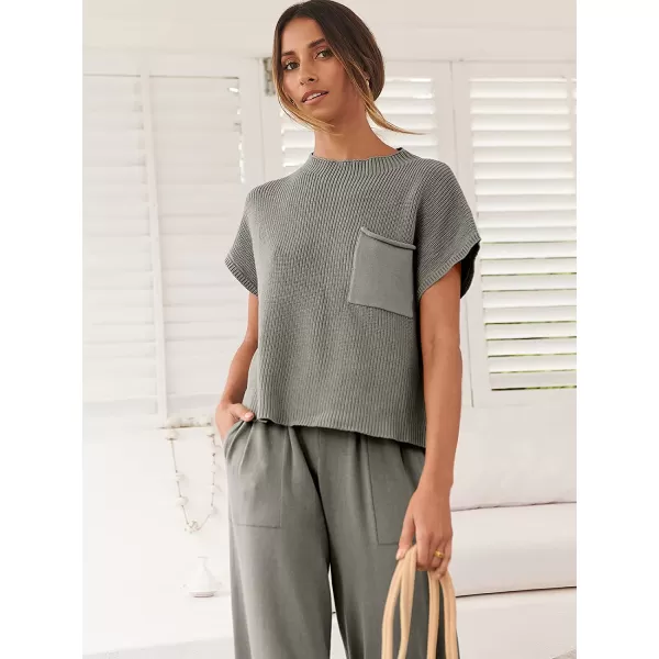 imageANRABESS Womens Two Piece Outfits Sweater Sets Knit Pullover Tops and High Waisted Pants Tracksuit Lounge SetsGrey