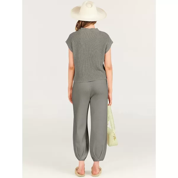 imageANRABESS Womens Two Piece Outfits Sweater Sets Knit Pullover Tops and High Waisted Pants Tracksuit Lounge SetsGrey