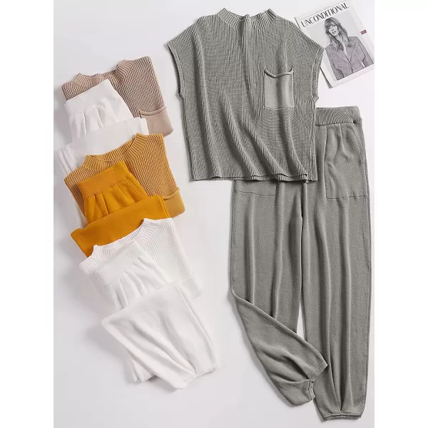imageANRABESS Womens Two Piece Outfits Sweater Sets Knit Pullover Tops and High Waisted Pants Tracksuit Lounge SetsGrey