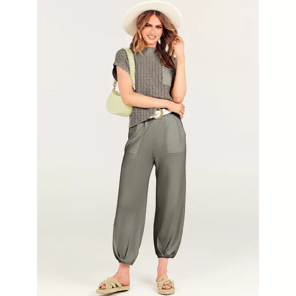 imageANRABESS Womens Two Piece Outfits Sweater Sets Knit Pullover Tops and High Waisted Pants Tracksuit Lounge SetsGrey