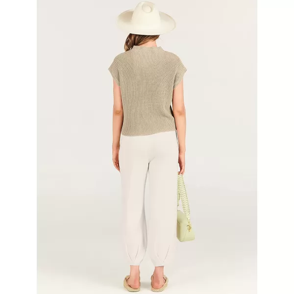 imageANRABESS Womens Two Piece Outfits Sweater Sets Knit Pullover Tops and High Waisted Pants Tracksuit Lounge SetsKhaki White