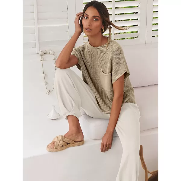 imageANRABESS Womens Two Piece Outfits Sweater Sets Knit Pullover Tops and High Waisted Pants Tracksuit Lounge SetsKhaki White