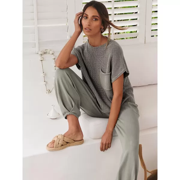 imageANRABESS Womens Two Piece Outfits Sweater Sets Knit Pullover Tops and High Waisted Pants Tracksuit Lounge SetsLight Grey