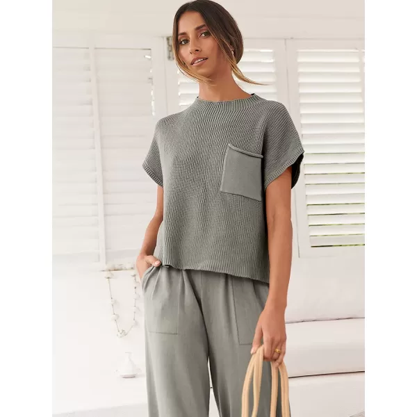imageANRABESS Womens Two Piece Outfits Sweater Sets Knit Pullover Tops and High Waisted Pants Tracksuit Lounge SetsLight Grey