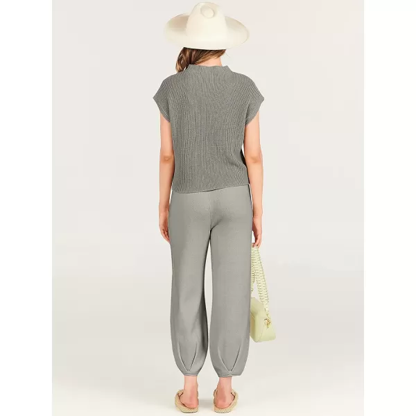 imageANRABESS Womens Two Piece Outfits Sweater Sets Knit Pullover Tops and High Waisted Pants Tracksuit Lounge SetsLight Grey