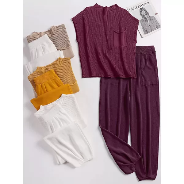 imageANRABESS Womens Two Piece Outfits Sweater Sets Knit Pullover Tops and High Waisted Pants Tracksuit Lounge SetsPurple