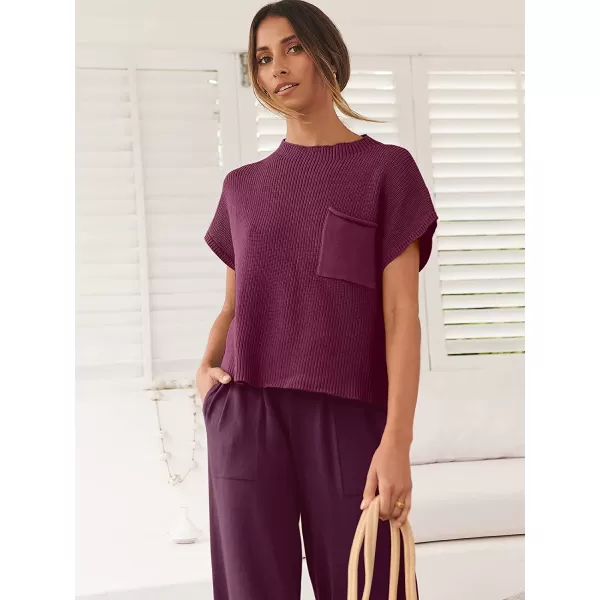 imageANRABESS Womens Two Piece Outfits Sweater Sets Knit Pullover Tops and High Waisted Pants Tracksuit Lounge SetsPurple