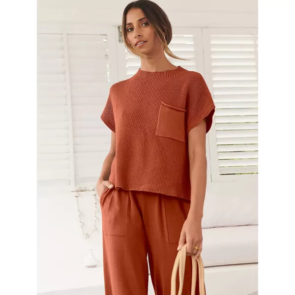 imageANRABESS Womens Two Piece Outfits Sweater Sets Knit Pullover Tops and High Waisted Pants Tracksuit Lounge SetsRust