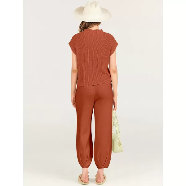 imageANRABESS Womens Two Piece Outfits Sweater Sets Knit Pullover Tops and High Waisted Pants Tracksuit Lounge SetsRust