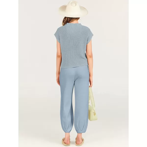 imageANRABESS Womens Two Piece Outfits Sweater Sets Knit Pullover Tops and High Waisted Pants Tracksuit Lounge SetsSky