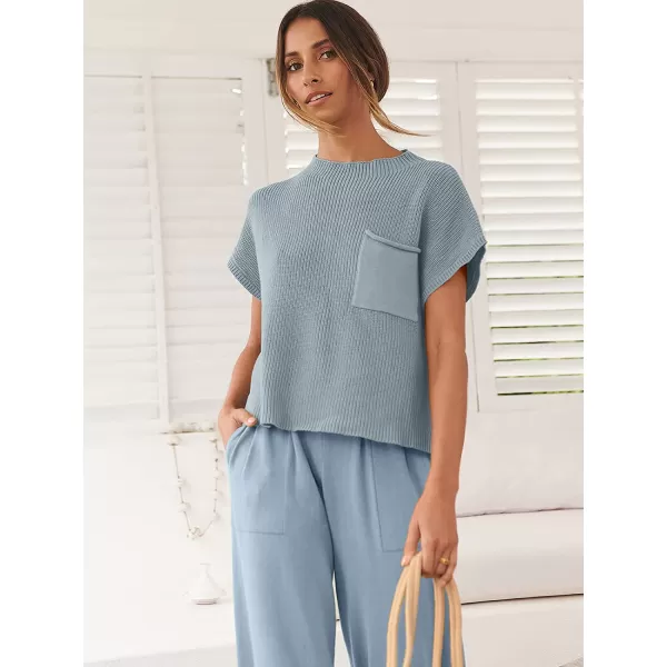 imageANRABESS Womens Two Piece Outfits Sweater Sets Knit Pullover Tops and High Waisted Pants Tracksuit Lounge SetsSky