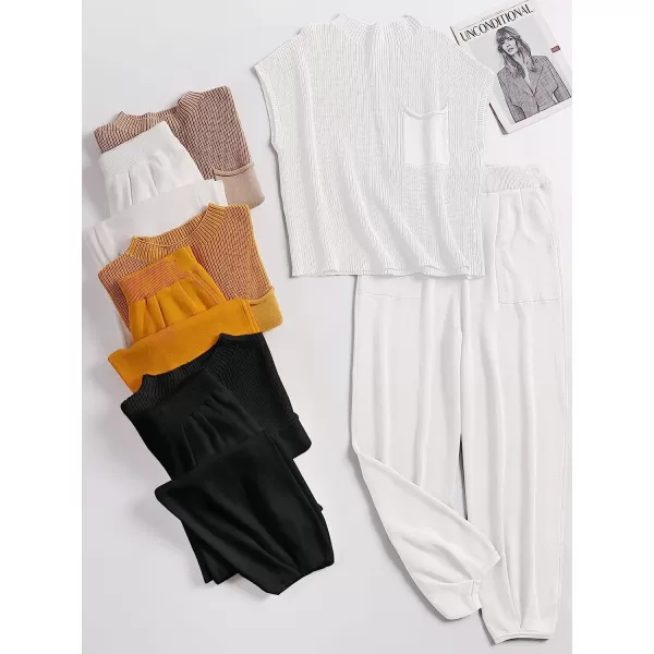 imageANRABESS Womens Two Piece Outfits Sweater Sets Knit Pullover Tops and High Waisted Pants Tracksuit Lounge SetsWhite